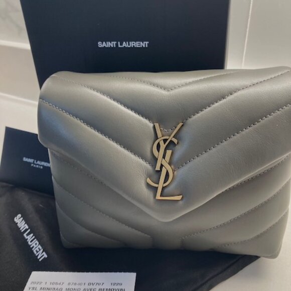 YSL Lou Lou Toy Flap Bag Matelasse calfskin, Color:1229 Grey Khaki  Brand New - Picture 3 of 10